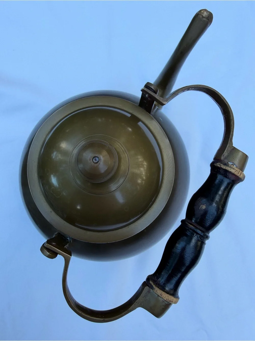 Beautiful Vintage Brass Teapot Kettle With Black Wood Handle Patina Farmhouse
